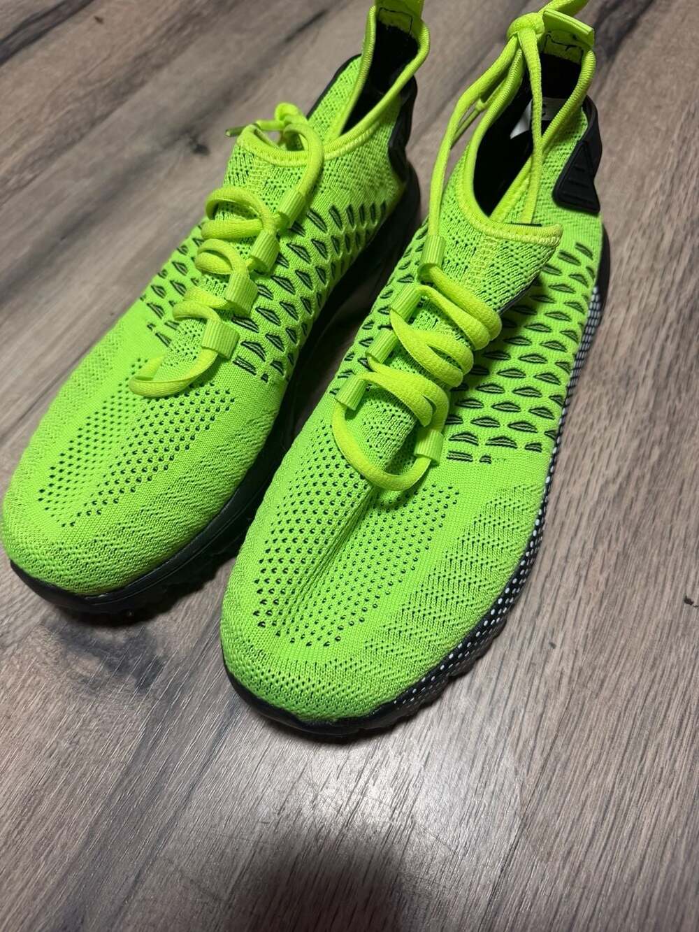 Neon Green Knit Athletic Running Sneakers with Black Soles